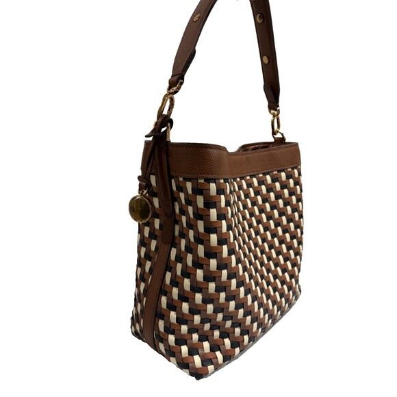 Fossil Jessie Leather Shoulder Bag Woven Colorway Brown/Black / Cream - Picture 8 of 15